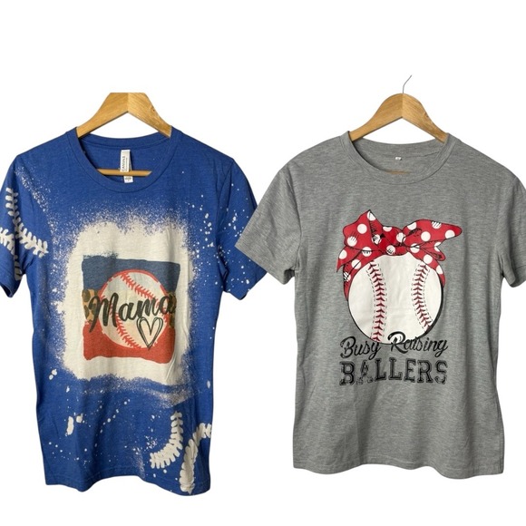 Mama Baseball T-Shirt Bundle Busy Raising Ballers Tee Mom Life Shirts Size Small - Picture 1 of 12